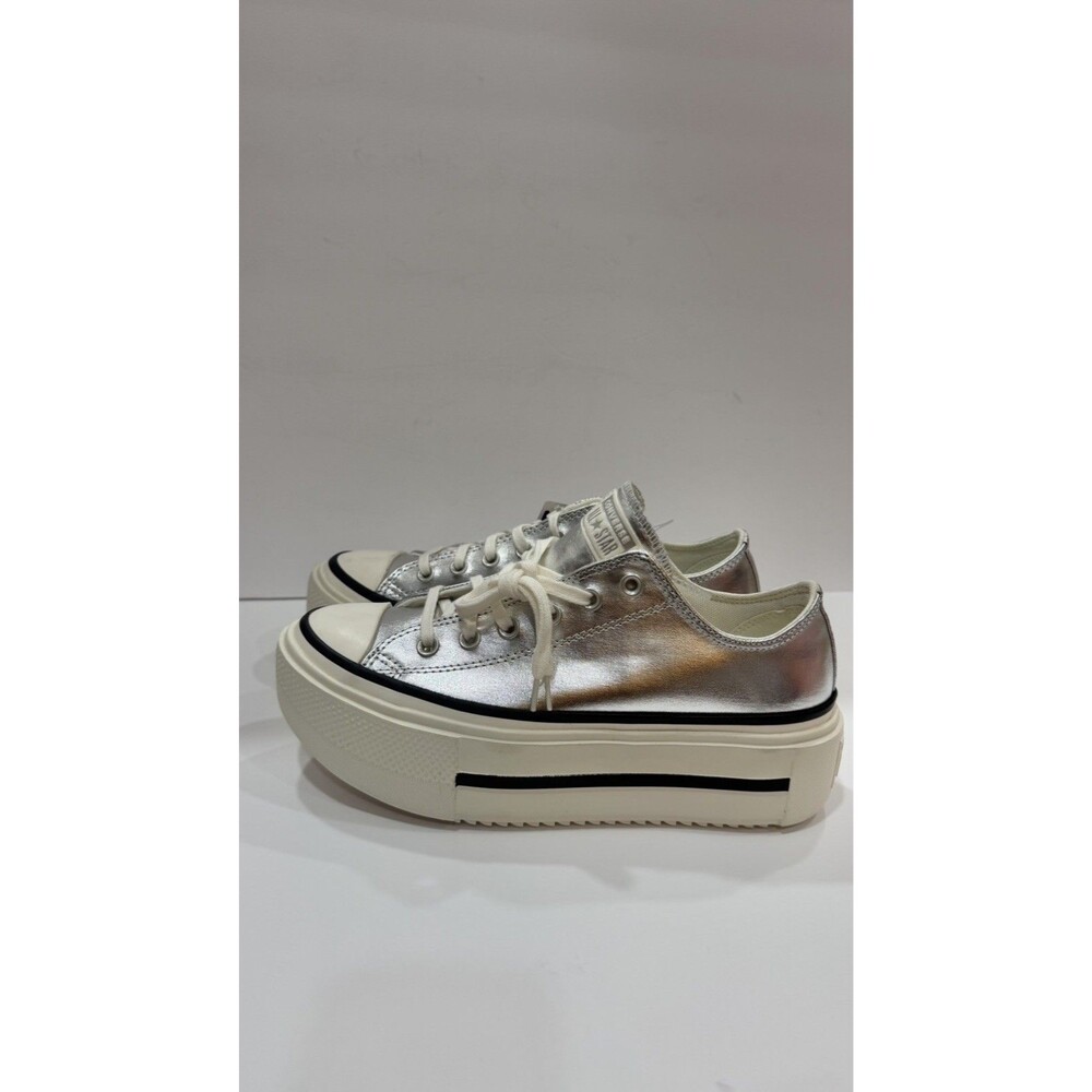 Converse Platform Sneakers Women 9.5 Silver Metallic Chunky Low Top NEW